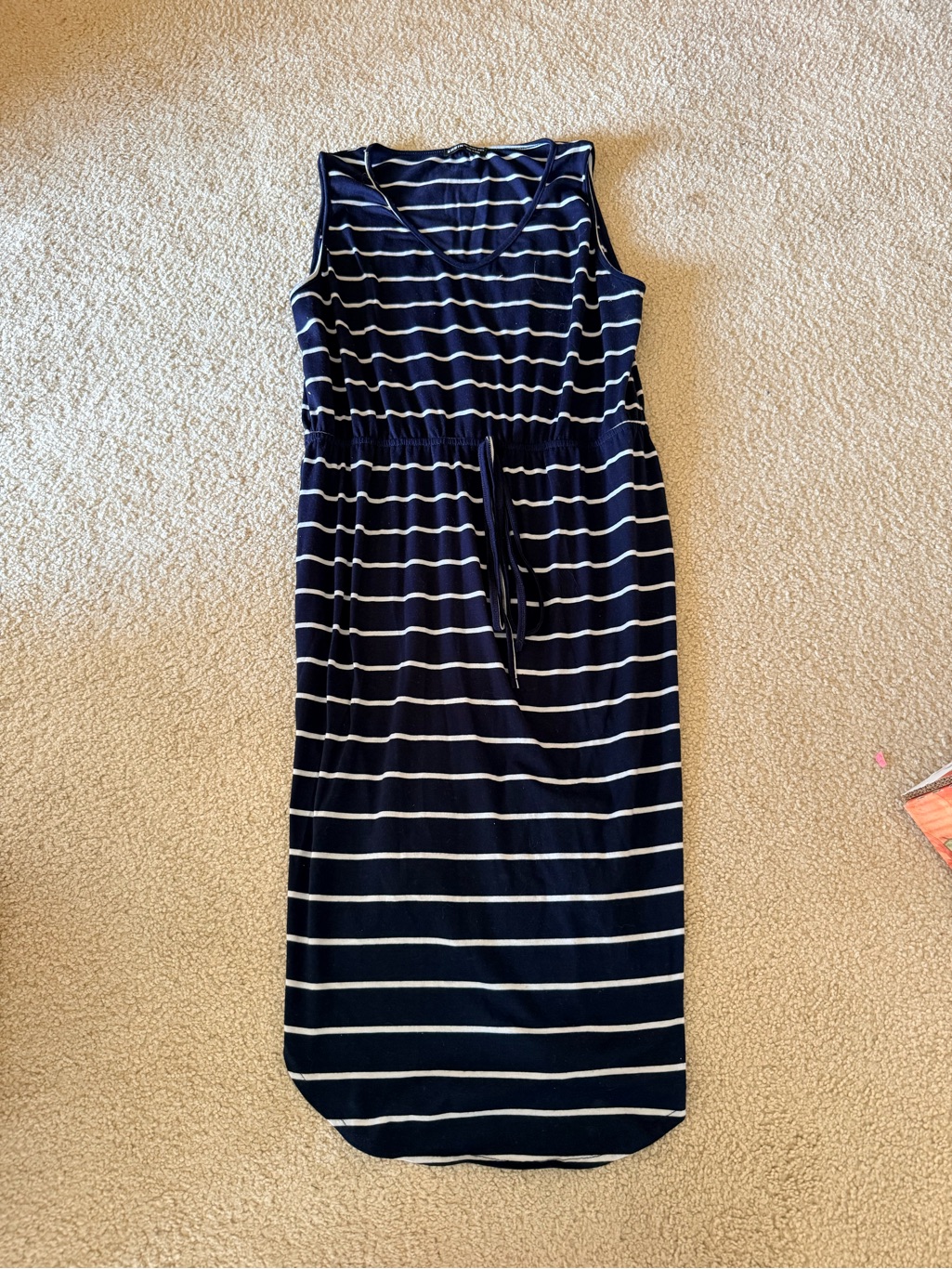 Shein Navy And White Striped Sleeveless Midi Dress